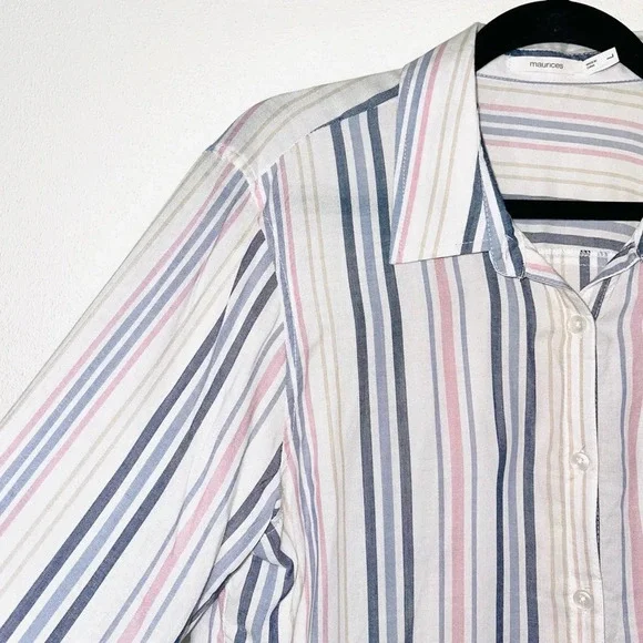 Maurices White & Multicolor Pastel Striped Button Down Shirt Large Women’s - Picture 4 of 12